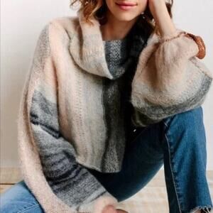 FREE PEOPLE Cloud Kicker Alpaca Balloon-Sleeve Sweater Grey Rose Gold Size XS/S